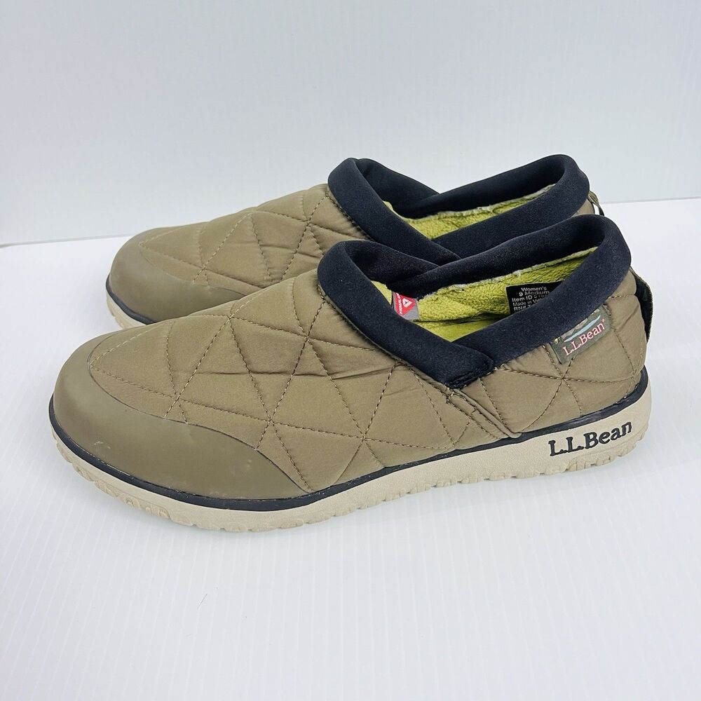 L.L.Bean Womens Size 9 Medium Insulated Slip On Camp Shoes Brown Fleece Lined